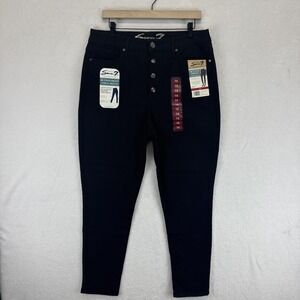 Seven7 Jeans Womens 14 Black High Rise Ankle Skinny Button Front Super Stretch